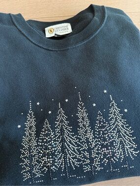 Christine Alexander Black Sweatshirt with Sparkle Holiday Christmas Trees XXL